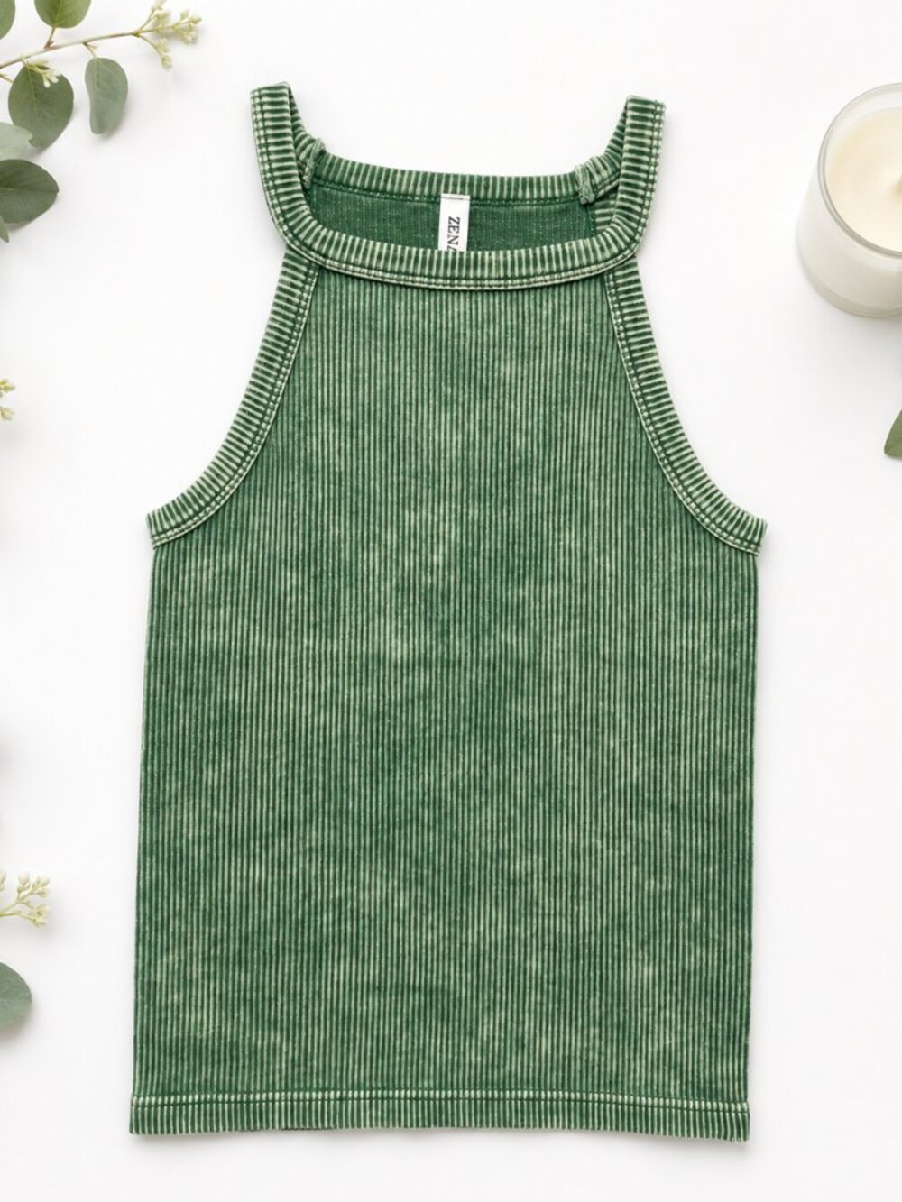 NEW Zenana Ribbed Washed Tank Top Dark Green Sizes S/M & L/XL